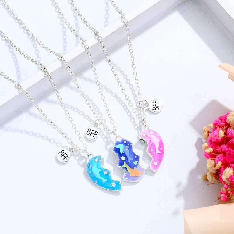 DOYYCA Friendship Necklace Best Friend Necklace for 3 Girls Magnetic Matching Heart Pendant BFF Necklaces for Sister - Image 1